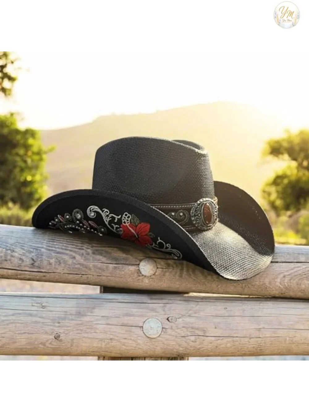 Handmade Straw Cowboy Hat Embroidered Rhinestones Adjustable Sizes
